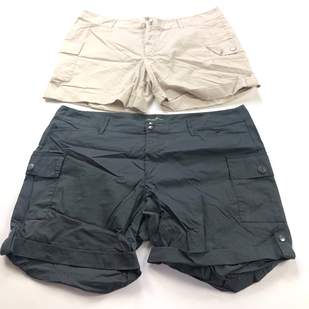 Eddie Bauer 16 Roll Up (Fit 40In) Cargo 6" Shorts Gray Beige LOT OF 2